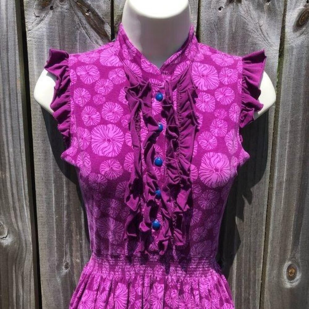 Matilda Jane Dress XS Mini Magnolia Purple Short Sleeve Ruffle Floral Henley - Picture 5 of 7